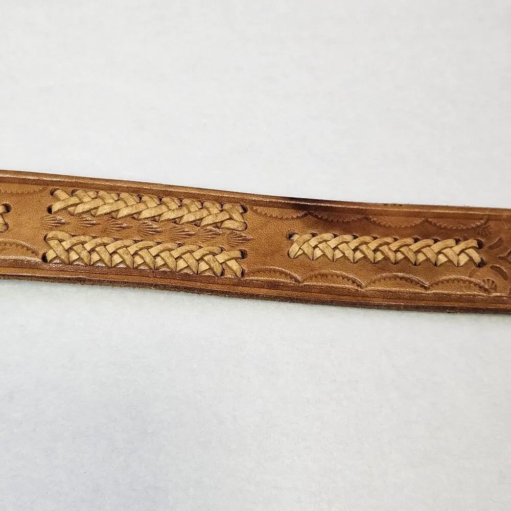 Vintage Tooled Leather Western Belt Mens 42 Boho Southwestern Removable Buckle